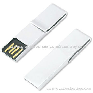 Stainless Clip USB Flash Disk with 2-64GB Memory Capacity, More than 10 Years Data Retention